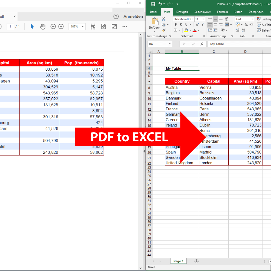 Comparison (zoom) : PDF to Excel (PdfGrabber)