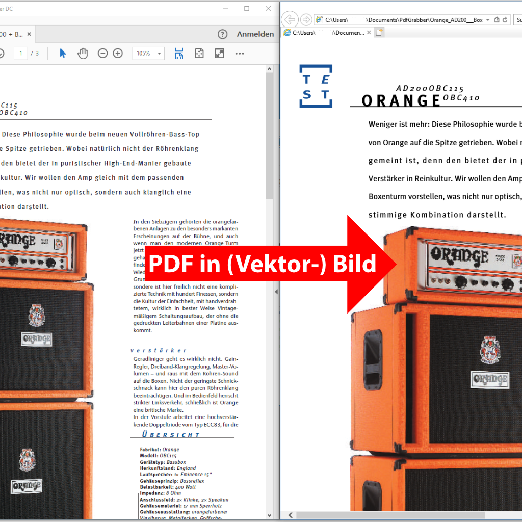 Screenshot (Vergleich): PDF in ein Vektorbild umwandeln